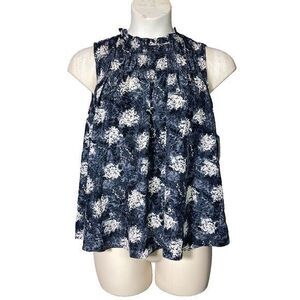 Joie Women's Baltic Print Fern Floral Babydoll Sleeveless Smocked Ruffled Blouse